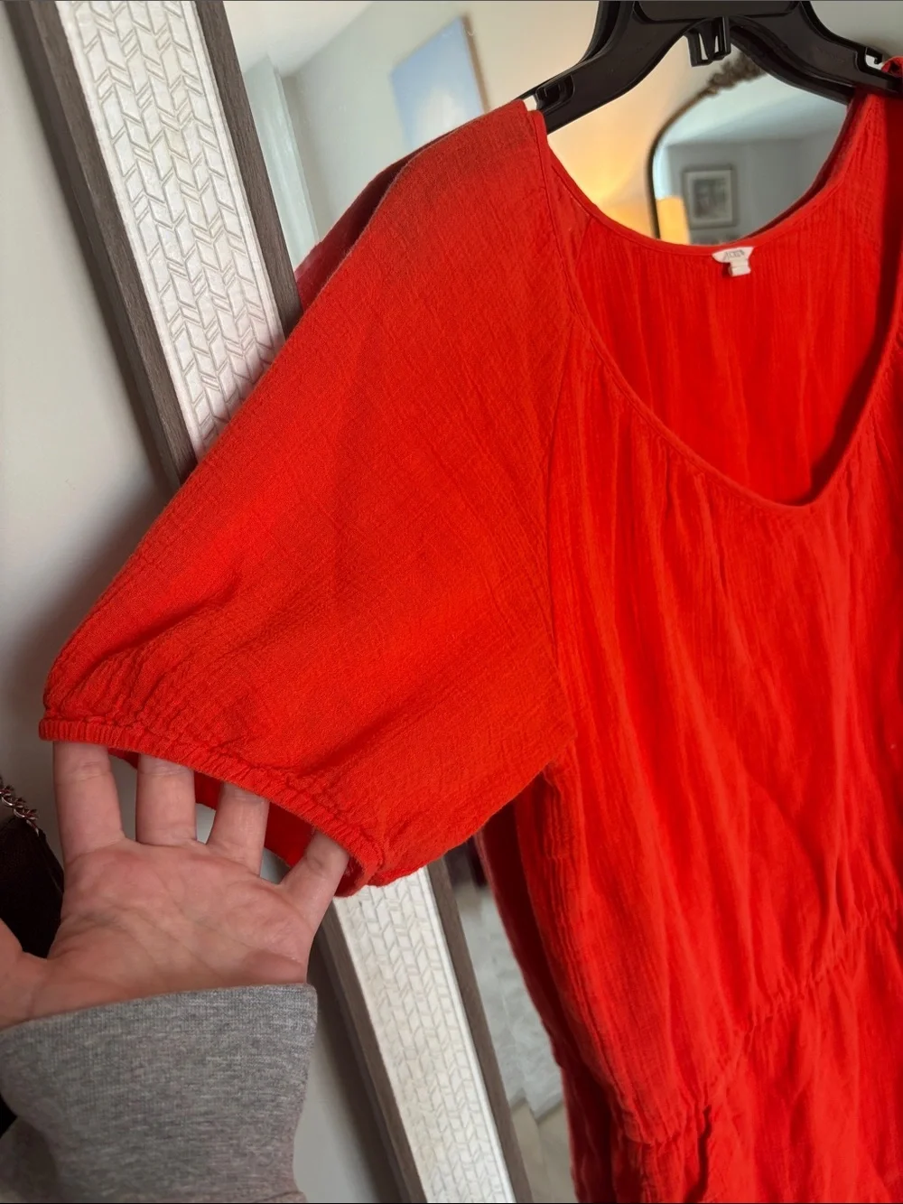 J. Crew Bright Red V-Neck Short-Sleeve Tunic with Waist Detail